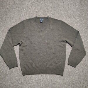 JOS A BANK Sweater Men M Green Lambswool Blend V-Neck Knit Pullover Classic
